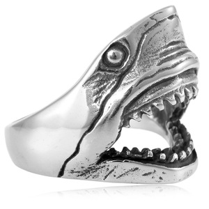 yunnique Men's <b>Titanium</b> Steel Shark Head <b>Ring</b> Silver Animal Design Punk Style Fashion Jewelry Gift - Product Image 4