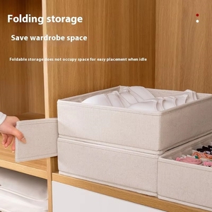 Houseware Washable Cotton Linen Foldable Closet Organizer Underwear Drawer Dividers <strong>Storage</strong> <strong>Boxes</strong> for Socks Bra <strong>Tie</strong> - Product Image 5