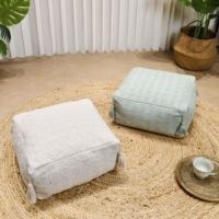 Pouf carré en coton pur tufté fait main, design néoclassique, importé d'Inde, pour assise, repose-pieds ou banc à chaussures