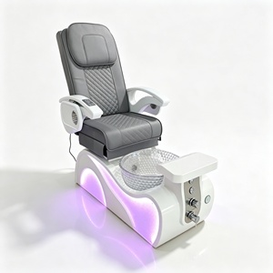 <b>Massage</b> Pedicure Chair with Manicure <b>Table</b> Nail Salon Furniture Set Spa Pedicure Station Pink Leather LED Base Armrest Tray - Product Image 2