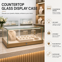 Glas-Vitrine für Theken mit LED-Beleuchtung und Verschluss, Tischvitrine für Schmuck und Uhren im Geschäft