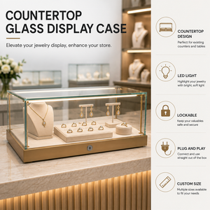 Vitrina <span class=keywords><strong>de</strong></span> Vidrio para Mostrador, Exhibidor <span class=keywords><strong>de</strong></span> Sobremesa con Luz LED <span class=keywords><strong>y</strong></span> Cerradura para Joyería, Relojes <span class=keywords><strong>y</strong></span> Tiendas - Product Image 1