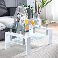 Nouvelle conception 2026 Quantité minimale de commande 50 pièces Table basse rectangulaire moderne blanche 2026 avec pieds en bois et plateau en verre pour salon Table à thé
