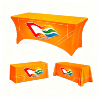 Housse de table extensible en spandex avec logo personnalisé par sublimation, résistante aux taches, en polyester, pour salon professionnel et événement marketing