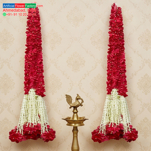 Artificial Red Flower Garland with <b>White</b> Tassel Decorative <b>Hanging</b> Mala for Wedding Festival Temple Decoration - Product Image 5