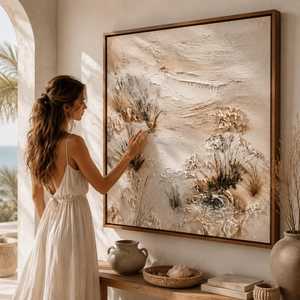 Arte Texturizado para Pared, Pintura al Óleo Abstracta en Tono Beige Neutro, Pintada a Mano sobre Lienzo, para Decoración Moderna de Sala de Estar - Product Image 4