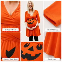 Robe de maternité d'Halloween en gros d'usine, imprimé citrouille, manches longues, 100% coton, longueur ras du sol, été, OEM ODM