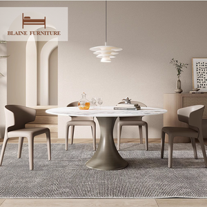 Juego de mesa de 6 plazas italiano redondo de lujo BLAINE, juego de mesa de restaurante de acero inoxidable, nueva tendencia, juego de mesa de comedor, <span class=keywords><strong>Lazy</strong></span> <span class=keywords><strong>Susan</strong></span> - Product Image 3