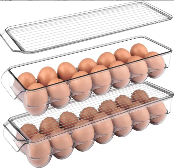 가정용 주방 2 팩 14 계란 용기 (냉장고 용 뚜껑 및 손잡이 포함), 쌓을 수 있음, 보관