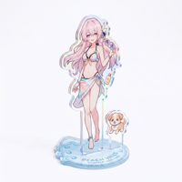 Figurine de fille anime en acrylique écologique personnalisée, sur socle à motif plage, pour affichage sur bureau, souvenir, cadeau promotionnel