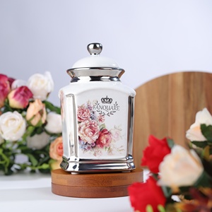 Máy Rửa Chén An Toàn Retro Sứ Lưu Trữ Container Bạc Trim Gốm Nhà Bếp Canister <span class=keywords><strong>Jar</strong></span> Cho Trà Đường Cà Phê <span class=keywords><strong>Creamer</strong></span> Chậu - Product Image 4