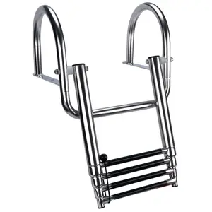 Boat Parts 4 Step Folding Boat Ladder 316 Stainless Steel Concealed Telescopic Marine Ladder With Handrail