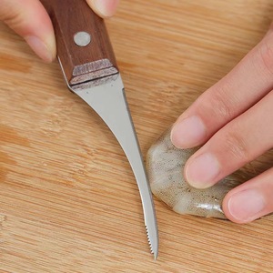 Cuchillo para desvenar camarones con mango de madera y acero inoxidable para herramientas de mariscos en el hogar - Product Image 3
