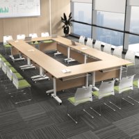 HYZ-245X Table de réunion et de formation pliante en bois avec chaises, combinable, longue, mobile, à roulettes, multifonctionnelle, usage commercial
