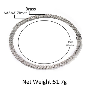8mm 쿠바 링크 체인 암호화 전체 다이아몬드 목걸이 팔찌 힙합 체인 남성 랩퍼 쥬얼리 - Product Image 2
