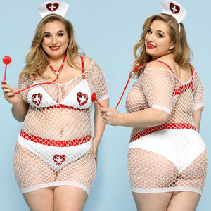 Plus Size <span class=keywords><strong>Sexy</strong></span> Dessous Set Mesh Nachthemd Exotische Reife Frauen Süße Krankens ch wester Rollenspiel Uniform Dessous - Product Image 2