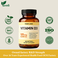 Gélules molles personnalisées de Vitamine D3 5000 UI 100 µg et K2 MK7 pour adultes, 360 unités, soutien articulaire, dentaire et osseux