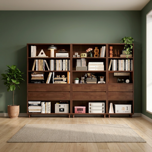 Bibliothèque moderne en bois avec 9 étagères modulaires pour la maison, le bureau et le salon - Product Image 2