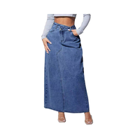 Jupe midi trapèze en jean taille haute pour femme, coupe droite, décontractée, sexy, avec fente, délavée, pour l'automne, vente en gros
