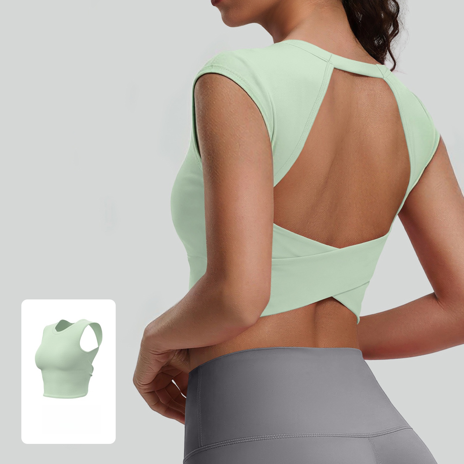 Bestseller Breathable Sweat-Wicking Solid Regular Fit Backless Crew Neck Tank Tops for Women Fitness Yoga Gym in Spandex/Nylon