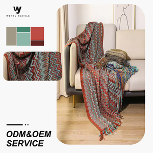 Chăn dệt kim <span class=keywords><strong>Bohemian</strong></span> tùy chỉnh, phong cách Boho, 100% sợi acrylic, chăn trị liệu hiện đại, tranh treo tường có tua rua - Product Image 1