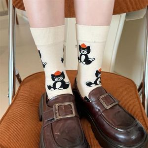 ถุงเท้ายาวครึ่งน่องสำหรับผู้หญิงลายแมวดำระบายอากาศได้ดีดูดซับเหงื่อการออกแบบการ์ตูนอะนิเมะสำหรับเยาวชนอายุ 18 40 ปี - Product Image 1