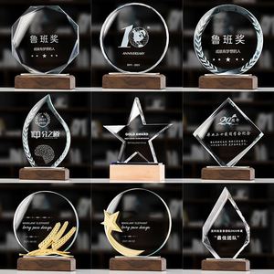 Meilleure vente Crystal And Wooden Awards Craft Custom Sculpted Gravure Lettres Crystal Trophy Plaque With Wood Base/ - Product Image 1