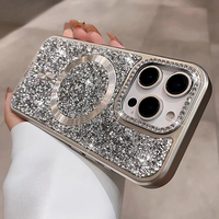   Coque Magnétique Scintillante en Strass et Diamants pour iPhone 17 16 15 14 Pro Max, Antichoc, Protection Arrière