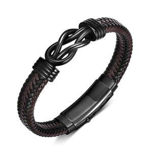 Men's Handmade Woven Leather <b>Bracelet</b> <b>Set</b> Black Braided Bangle Gift Jewelry YM-0042 - Product Image 2