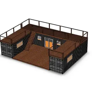 Flat pack expandable container house with roof and deck stairs for prefab prebuilt houses sale