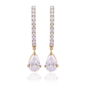 Boucles d'oreilles créoles en acier inoxydable avec diamants de laboratoire CVD poire et ronds – Bijou tendance, idéal pour un cadeau - Product Image 3