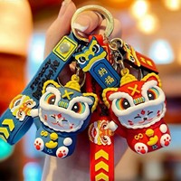 Porte-clés Danse du Lion en PVC Souple, Breloque Tête de Lion Chinois 3D, Porte-clés Mascotte Porte-bonheur, Pendentif de Sac pour Cadeau du Nouvel An, Souvenir
