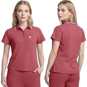Conjunto de Uniformes Médicos para Mujer FOXA, Top Polo con Cierre y Pantalones Rectos de Mezcla de Algodón - Product Image 2