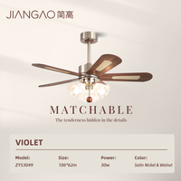 Ventilateur de plafond commercial en rotin violet avec lampe LED dimmable 30W 220V et télécommande pour projets de rénovation de villas, chalets et gîtes