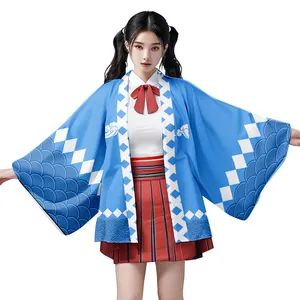 Кимоно женский кардиган с графическим рисунком аниме рубашка женская Японская Традиционная блузка Харадзюку с коротким рукавом юката хаори Оби Самурай