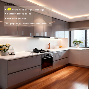 Alvin Matte Dusty Blue Custom Complete Modern Eco-Friendly Kitchen Cabinet Set Central Island Wooden Modular Kitchen Dining - Product Image 5