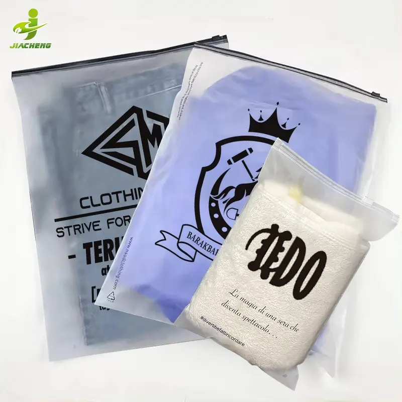 Personalizado impreso ropa vestido Sudadera con capucha camiseta ropa embalaje bolsa con cremallera esmerilado plástico ziplock bolsas para ropa