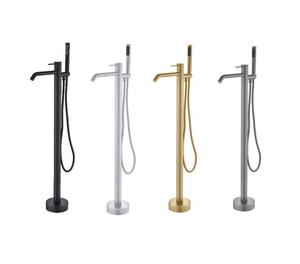 Baignoire autoportante autoportante montée au sol baignoire en laiton <span class=keywords><strong>noir</strong></span> <span class=keywords><strong>mat</strong></span> <span class=keywords><strong>robinet</strong></span> douche <span class=keywords><strong>avec</strong></span> <span class=keywords><strong>douchette</strong></span> pour salle de bain - Product Image 4