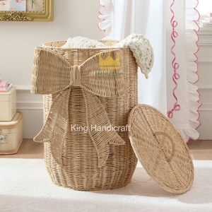 Panier de rangement en rotin à prix abordable, forme ovale avec poignée en forme de nœud, organisateur de vêtements artisanal pour le salon - Product Image 5