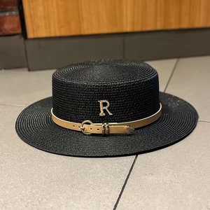 Chapeau de soleil rétro britannique à calotte plate avec strass et lettre R, idéal pour l'été, les voyages, les vacances, la plage et le bord de mer - Product Image 5