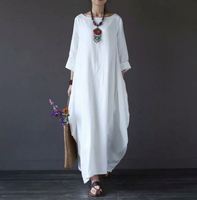 Robe de collection printemps-été, grande taille, nouvelle robe en coton et lin ample et artistique, taille plus, décontractée, motif uni, teinte unie