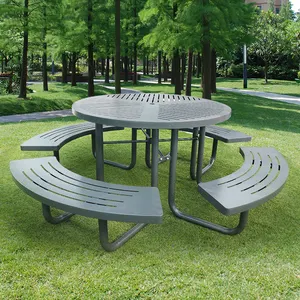 Manufacturers Metal Steel Table With Benches Outdoor Dinning Table Set