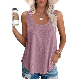 <b>Women's</b> Casual Spring Summer Polyester Chiffon Quick Dry Round Neck Loose Sleeveless Pullover Knit Solid Color Tank <b>Top</b> <b>Vest</b> - Product Image 4