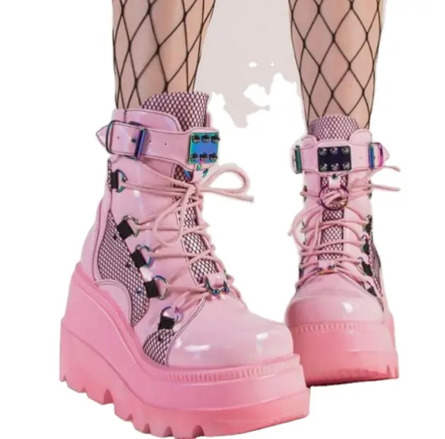 Frauen Pink Winter Cosplay Schneeschuhe Fancy High Platform Anti-Rutsch-Knöchel Space Boots Frauen Schnürschuhe Round Toe Platform Boot