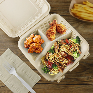 Thân Thiện Với Môi Gzw 9 Inch Dùng Một Lần Thực Phẩm <span class=keywords><strong>Container</strong></span> Phân Hủy Sinh Học 30 Oz 3 Ngăn Vỏ Sò Nắp Chứng Nhận Ăn Trưa Hộp Thực Phẩm - Product Image 2