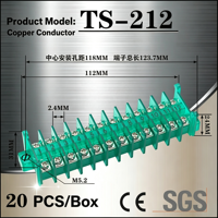 Borne de connexion TS212, type à vis M5.2, 20 pièces par boîte, pour armoire de commande électrique