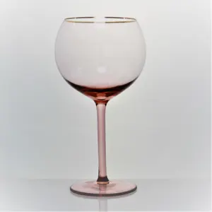 Bicchieri da vino colorati rosa con bordo dorato personalizzato calice rotondo palloncino Gin Glass set