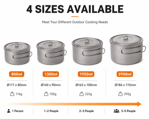 Olla de Titanio para Camping, Ultraligera, con Asa Plegable y Tapa, para Excursionismo, Senderismo y Cocina al Aire Libre - Product Image 2