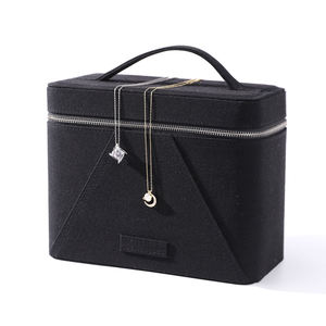 Elegant Necklace Luxury Jewelry Gift Box Fabric Texture Rigid Flip Lid Box with Zipper Closure and Handle Custom Logo Wholesale - Product Image 1