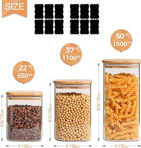Canister gia vị <span class=keywords><strong>Jar</strong></span> lưu trữ Container có nắp đậy đến rõ ràng thủy tinh với kín khí tre mới với niêm phong Nắp Bộ 6 nhà bếp vuông - Product Image 4